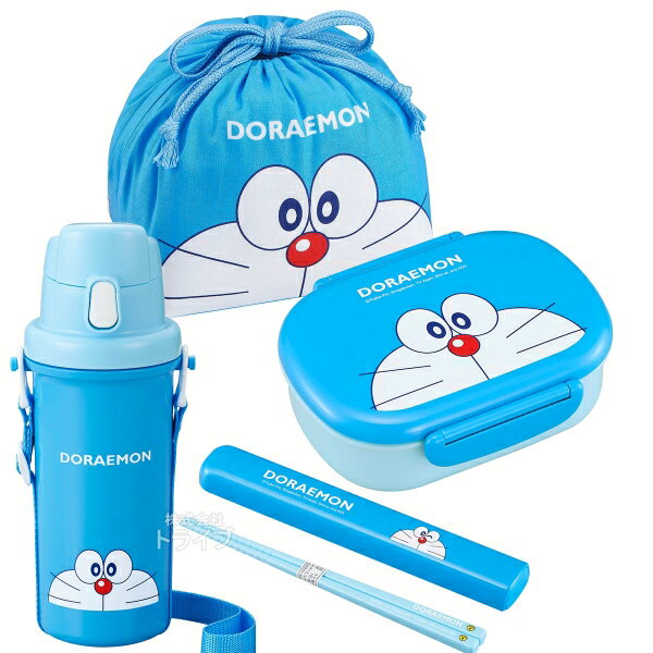 Lunch Boxes - ドラえもん お買得4点セット 小判型お弁当箱 360ml 箸＆箸箱 巾着 プラ水筒
