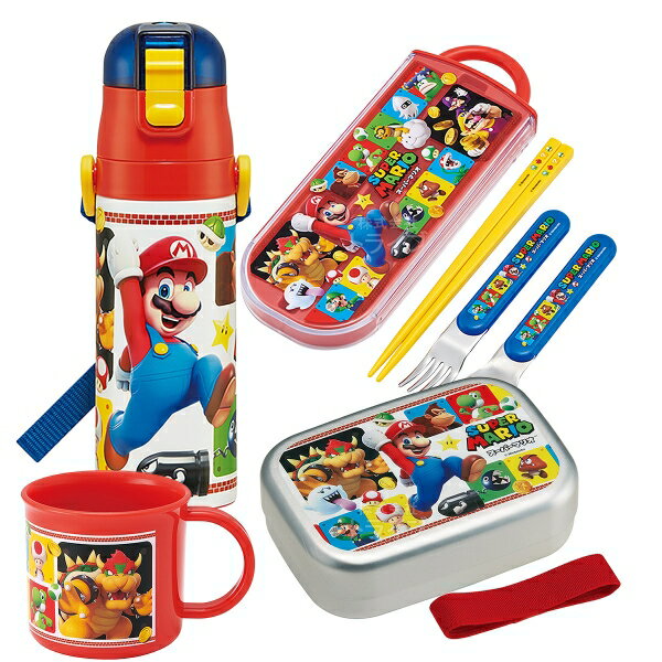 Lunch Boxes - スーパーマリオ お買得4点セット アルミお弁当箱 370ml トリオ コップ 水筒