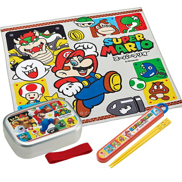 Lunch Boxes - スーパーマリオ アルミお弁当箱 370ml 箸＆箸箱 ランチクロスセット