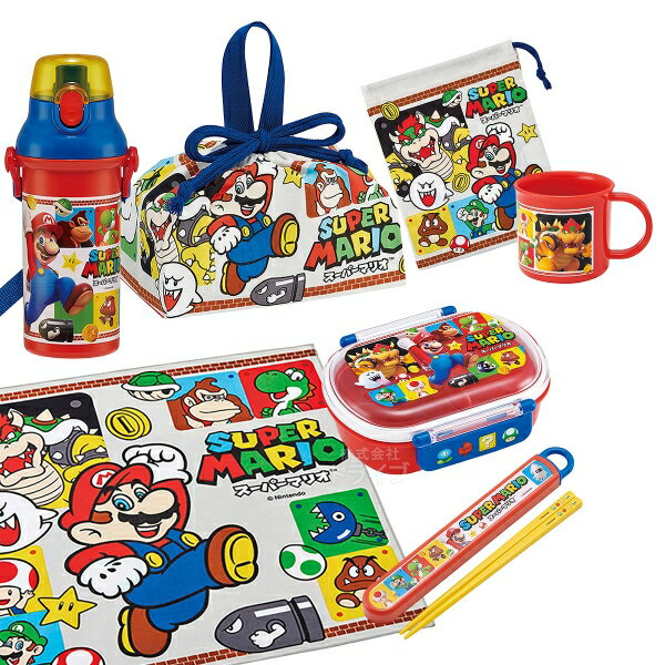 Lunch Boxes - スーパーマリオ お買得7点セット 抗菌 お弁当箱 中子付 360ml 箸＆箸箱 コップ コップ袋 プラ水筒 巾着 ランチクロス