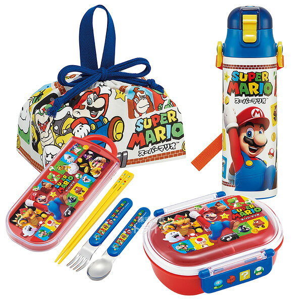 Lunch Boxes - スーパーマリオ お買得4点セット 抗菌 お弁当箱 中子付 360ml トリオ 巾着 水筒580ml