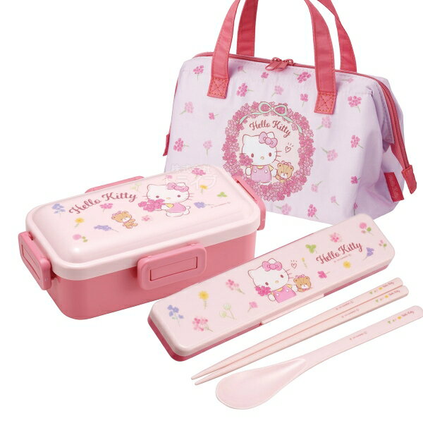 ハローキティ フラワーリース 抗菌 4点ロックお弁当箱 コンビ がま口型ランチバッグ セット...