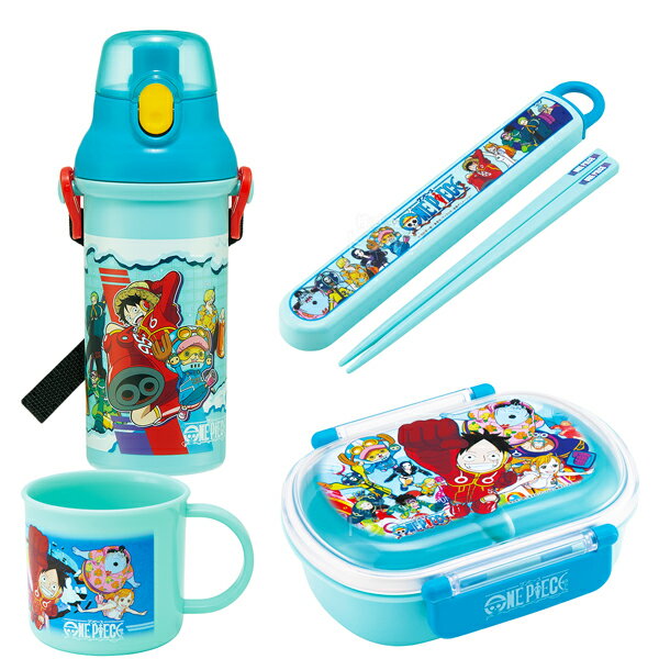 ワンピース お買得4点セット 抗菌 お弁当箱 中子付 360ml 箸＆箸箱 コップ プラ水筒のサムネイル