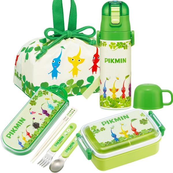 Lunch Boxes - ピクミン お買得4点セット 抗菌 角型お弁当箱 450ml トリオ 巾着 2WAY水筒