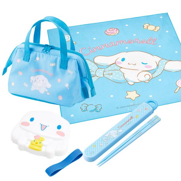 Other - シナモロール シナモン ビッグリボン お買得 4点セット ダイカットランチボックス 箸＆箸箱 ランチクロス キッズ用ランチバッグ セット LBD2