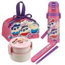クレヨンしんちゃん 25 お買得4点セット 丸型ランチボックス2段 フォーク付 箸&箸箱 巾着 水筒