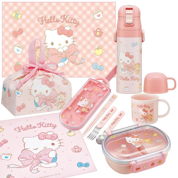 ハローキティ ビッグリボン お買得7点セット 抗菌 お弁当箱 中子付 360ml トリオ コップ 2WAY水筒 巾着 レジャーシート ランチクロス