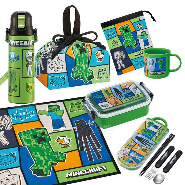 マインクラフト 25 お買得7点セット 抗菌 角型お弁当箱 450ml トリオ 巾着 ランチクロス コップ コップ袋 水筒580ml