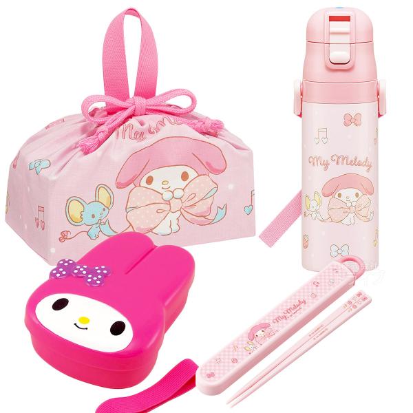 Rakuten - マイメロディ ビッグリボン お買得4点セット ダイカットランチボックス 箸＆箸箱 巾着 水筒 LBD2