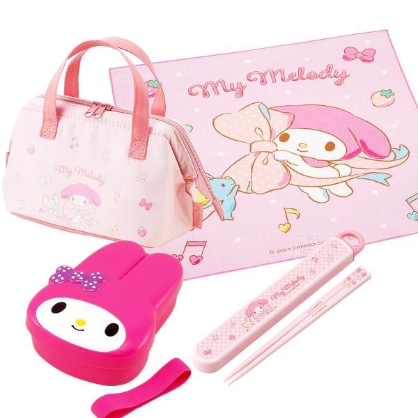 マイメロディ ビッグリボン お買得 4点セット ダイカットランチボックス 箸＆箸箱 ランチクロス キッズ用ランチバッグ セット LBD2