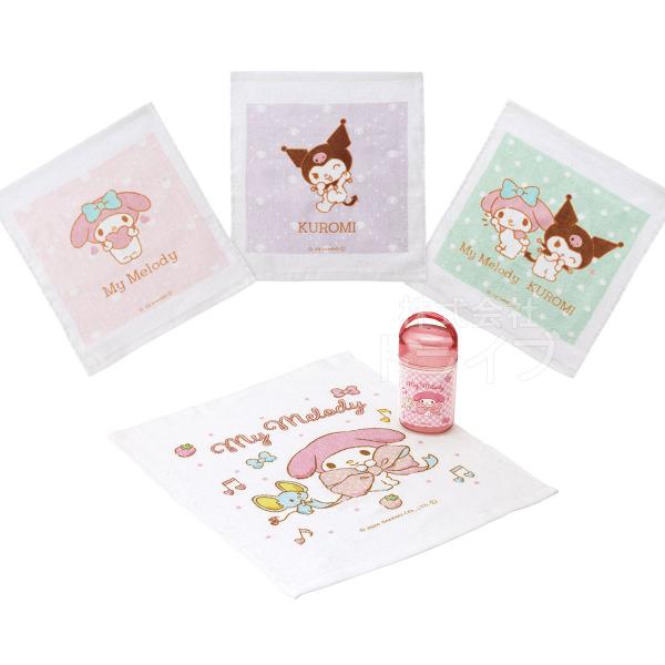 マイメロディ ビッグリボン 抗菌ケース付 おしぼり おしぼりタオル 3絵柄組 2点セット