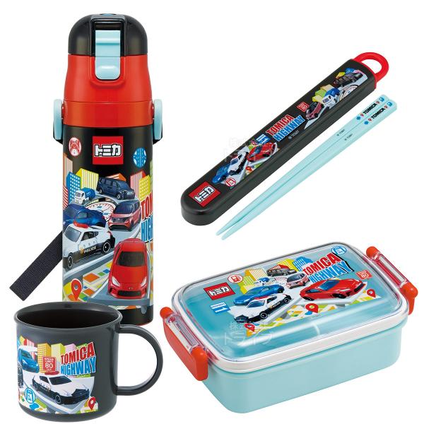 【12月上旬入荷予定】トミカ 25 お買得4点セット 抗菌 角型お弁当箱 450ml 箸＆箸箱 コップ 水筒