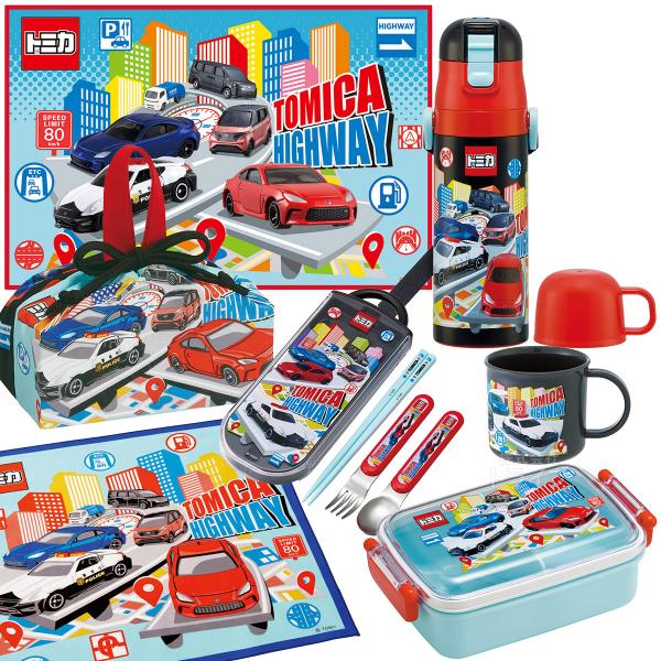 【12月上旬入荷予定】トミカ 25 お買得7点セット 抗菌 お弁当箱 角型 450ml トリオ コップ 2WAY水筒 巾..