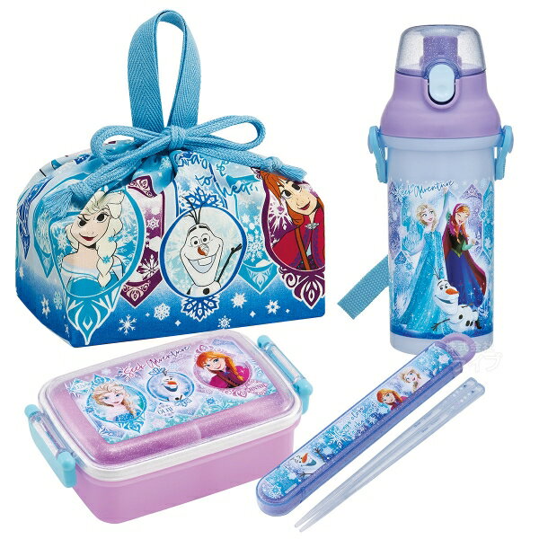 アナと雪の女王 25 お買得4点セット 抗菌 角型お弁当箱 450ml 箸＆箸箱 巾着 プラ水筒