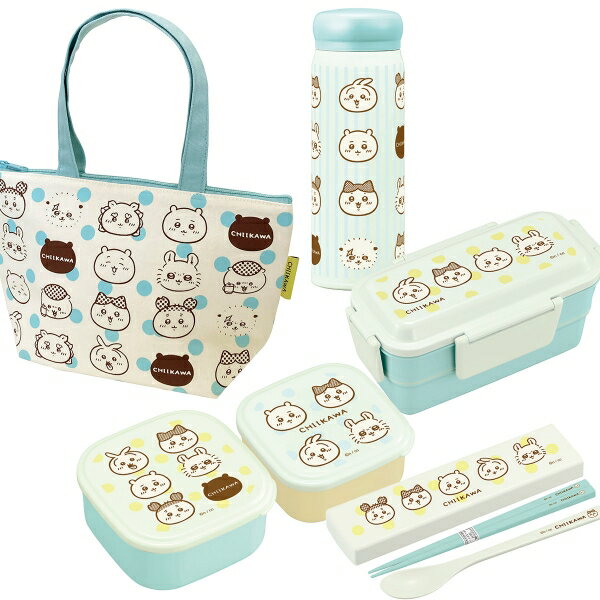 Two Tier - ちいかわ ストライプ お買得5点セット 2段 お弁当箱 600ml コンビ シール容器2P ランチバッグ 水筒