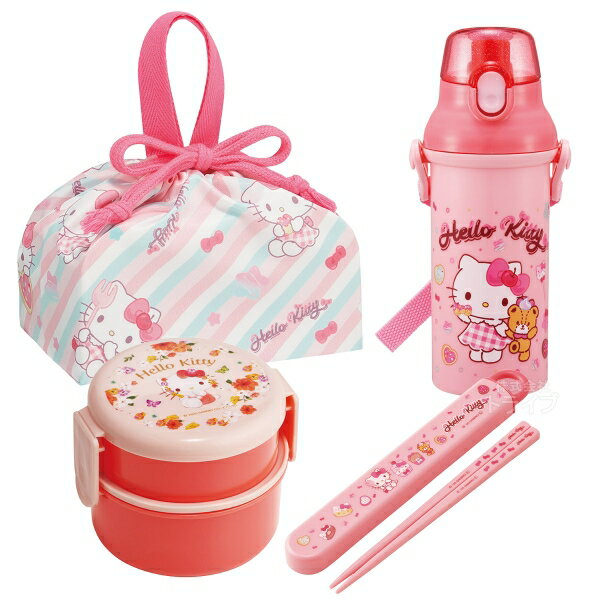 【1月下旬入荷予定】ハローキティ 26 お買得4点セット 丸型ランチボックス2段 フォーク付 箸＆箸箱 巾着 プラ水筒