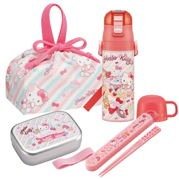 【1月下旬入荷予定】ハローキティ 26 お買得4点セット アルミお弁当箱 370ml 箸＆箸箱 巾着 2WAY水筒