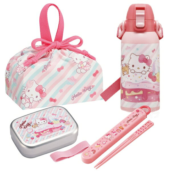 Rakuten - 【6月下旬入荷予定】 ハローキティ 26 お買得4点セット アルミお弁当箱 370ml 箸＆箸箱 巾着 水筒600ml