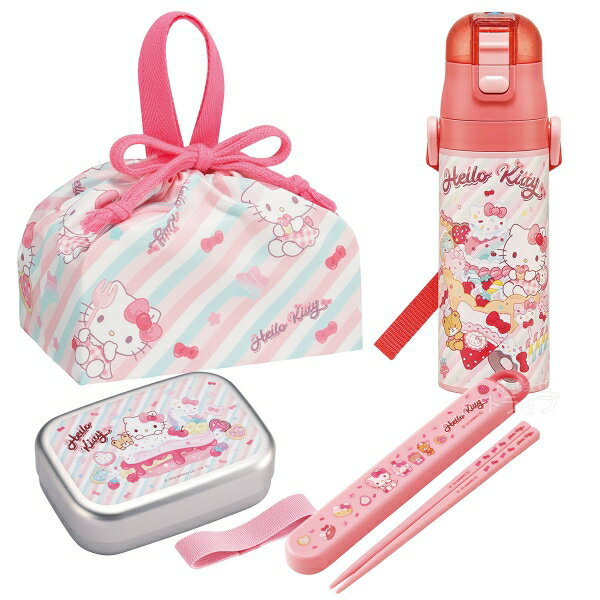 【1月下旬入荷予定】ハローキティ 26 お買得4点セット アルミお弁当箱 370ml 箸＆箸箱 巾着 水筒
