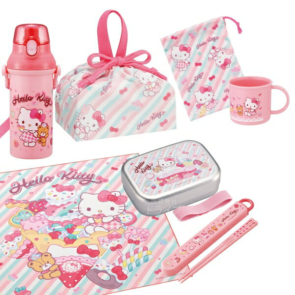 Lunch Boxes - ハローキティ 26 お買得7点セット アルミお弁当箱 370ml 箸＆箸箱 コップ コップ袋 プラ水筒 巾着 ランチクロス