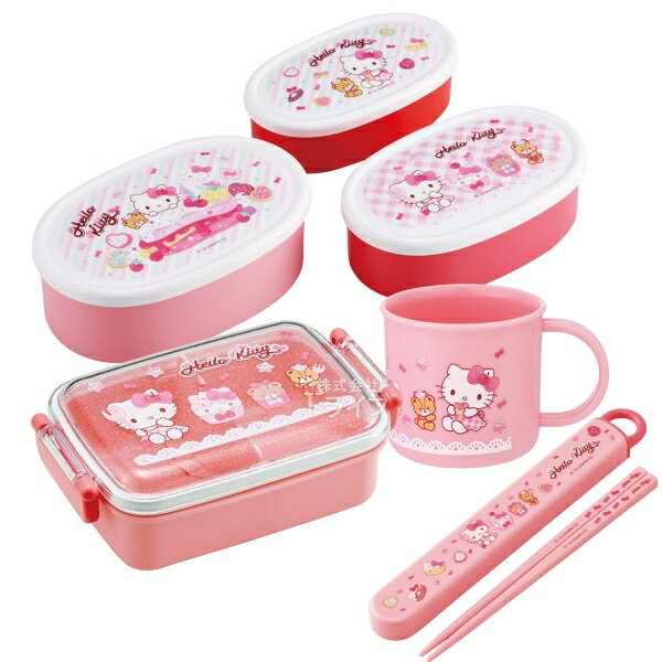 Lunch Boxes - ハローキティ 26 お買得4点セット 角型お弁当箱 450ml 箸＆箸箱 コップ シール容器3個入セット