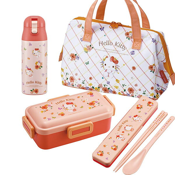 ハローキティ パステル花柄 お買得4点セット 4点ロックお弁当箱 コンビ 水筒360ml ランチバッグ セット