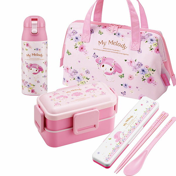 マイメロディ パステル花柄 お買得4点セット 4点ロック 2段お弁当箱 コンビ 水筒360ml ランチバッグ セ..
