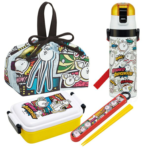 Rakuten - にゃんこ大戦争 26 お買得4点セット 角型お弁当箱 450ml 箸＆箸箱 巾着 水筒