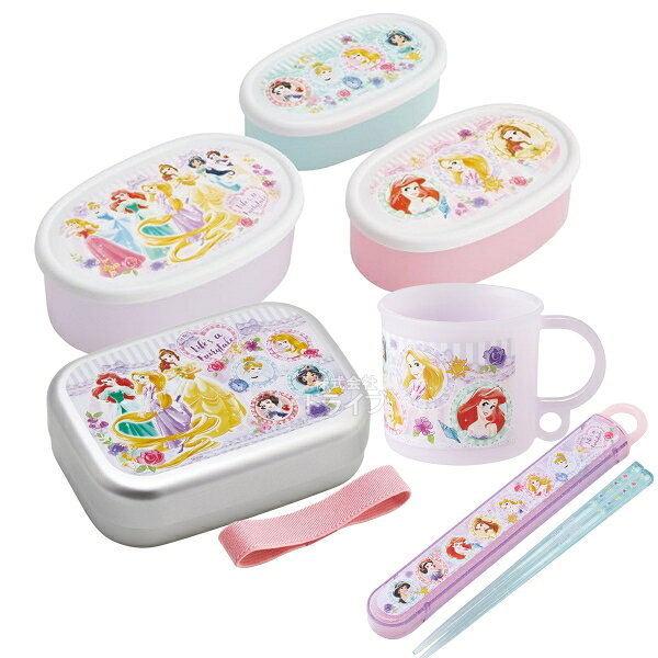 Rakuten - ディズニー プリンセス 26 お買得4点セット アルミお弁当箱 370ml 箸＆箸箱 コップ シール容器3個入セット
