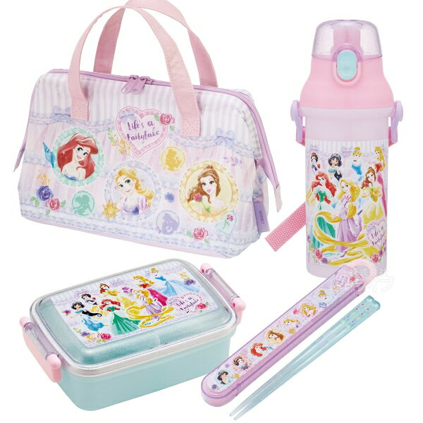 ディズニー プリンセス 26 お買得4点セット 角型お弁当箱 450ml 箸＆箸箱 ランチバッグ プラ水筒