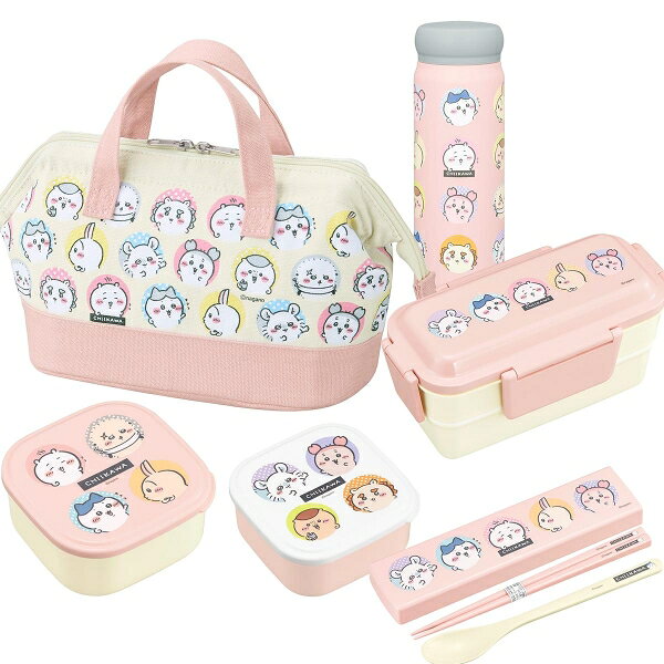 ちいかわ 26 ピンク お買得5点セット 2段 お弁当箱 600ml コンビ シール容器2P がま口ランチバッグ 水筒