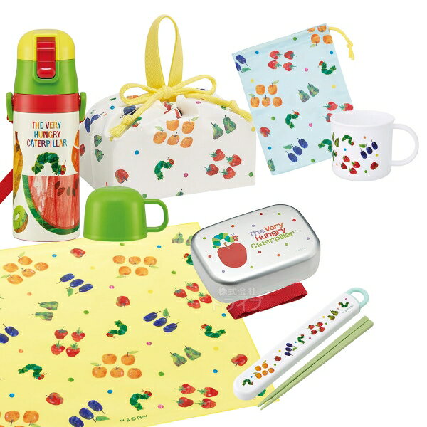 Rakuten - はらぺこあおむし お買得7点セット アルミお弁当箱 370ml 箸＆箸箱 コップ コップ袋 ストロー2WAY水筒 巾着 ランチクロス