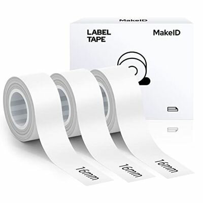 MakeID ラベル 3個セット全面ラベル ラベルシール 純正 感熱ロール紙 幅16mm長4m 手書き/値札/宛名/重量/番号/に適用 Android/IOS対応 (3 x ホワイト)