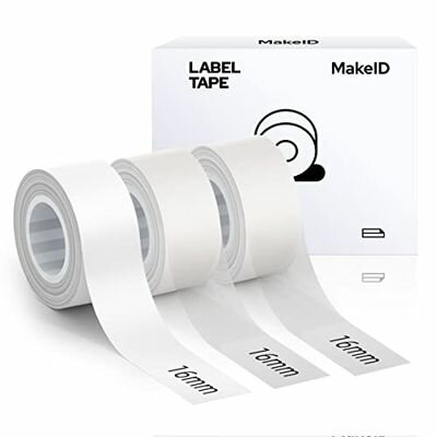 MakeID ラベル 3個セット全面ラベル ラベルシール 純正 感熱ロール紙 幅16mm長4m 手書き/値札/宛名/重量/番号/に適用 Android/IOS対応 (2 x 透明, 1x ホワイト)