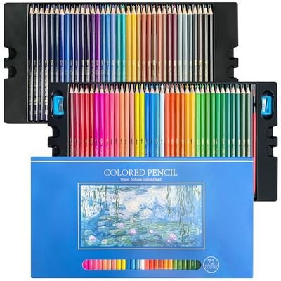 Roleness 水彩色鉛筆 72色 水性色鉛筆 子供と大人の塗り絵 色鉛筆セット プロ柔らかい芯 画材セット 水筆と鉛筆削り付き