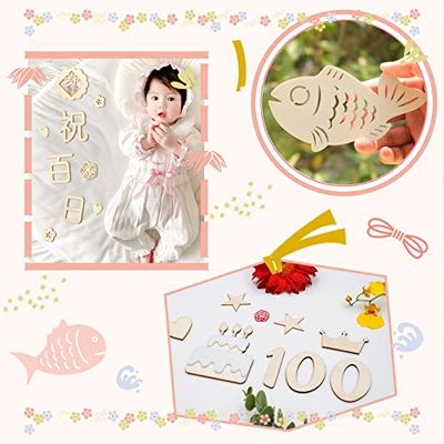 Oaec 百日祝い レターバナー 木製 24枚セット 100日祝い 飾り お食い初め 飾り 誕生日 月齢フォト 写真道具 撮影アイテム 記念日フォト 新生児 成長記録に 赤ちゃん 出産祝い 男の子 女の子 (ケーキ-24枚セット)