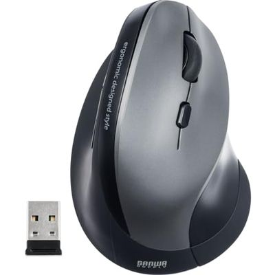 サンワダイレクト エルゴノミクスマウス ワイヤレス 腱鞘炎防止 静音 5ボタン ブルーLED シルバー 400-MA092SS