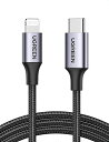 UGREEN USB-C Lightningケーブル PD対応 MFi認証取得 急速充電 ライトニングケーブル 高耐久 ナイロン編み iPhone 14 /iPhone 13 / 12 / 11 / iPad Mini/Air/Proなどに対応 短い(0.25M)