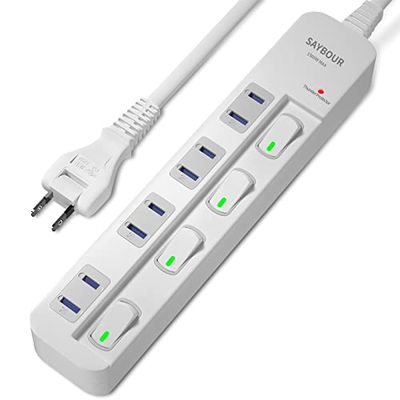 SAYBOUR 電源タップ 雷ガード 個別スイッチ 節電タップ おしゃれ省エネ ACコンセント 4個口LED PSE認証済 延長コード(3m, ホワイト)