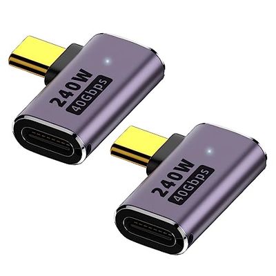 USB 4 Type C変換アダプタ左右90°曲げ設定、L字L型USB 4.0高速充電PD充電240 W高速データ伝送40 Gbps型ctype-c変換アダプタ90度雄雌USB-Cコネクタ（2個セット）