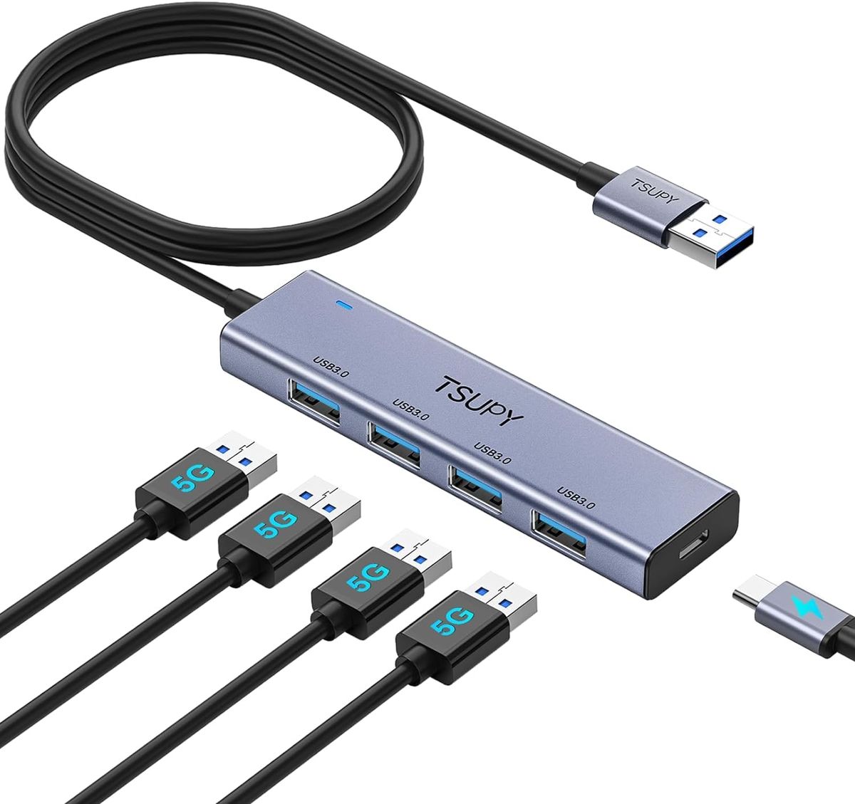 TSUPY USB3.0nu 5|[g CUSB nu3.0 120CMP[u usb hub A~VF Zt/oXΉ 5Gbps] USB-A 4|[g USB-Cd|[gt X݌v y RpNg Windows/Mac/ PS4/ PS5/ Xbox/iMac/SwitchΉusbgnu