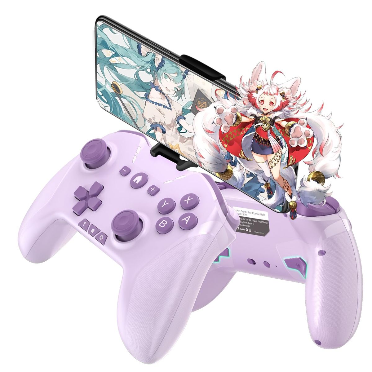 ワイヤレス コントローラー Switch/PC/IOS/Android全対応【方向ボタンレイアウト可能/背面ボタン/スマホホルダー付き】プロコン ゲームパッド 自動連射 Bluetooth/2.4GHz/有線接続 6軸ジャイロセンサー マクロ機能 MFI認証 HD振動 高耐久ボタン 日本語説明書付き (Purpl