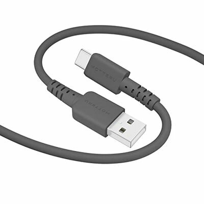 MOTTERU (モッテル) USB-A to USB-C シリコンケーブル 充電 データ転送 iPhone15シリーズ対応 しなやかでやわらかい 絡まない 断線に強い Quick Charge3.0 Android スマートフォン 対応 温度センサー(PTC)搭載 ケーブルバンド 付属 1.0m スモーキーブラック MOT-SCBACG1