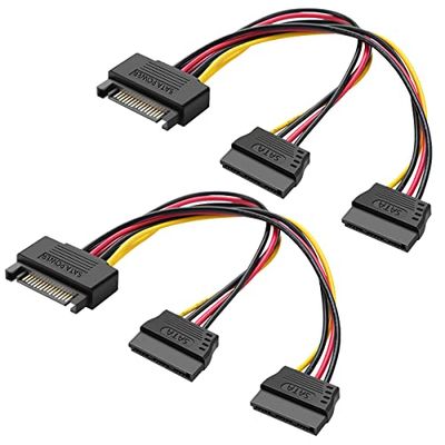 SATA分配ケーブル SATA電源ケーブル 2分岐 二股電源ケーブル SATA分配ケーブル Deear SATA電源(15ピン)×2分岐ケーブル 15ピンオスー15ピン2メス 20cm長さ 2個セット ストレート