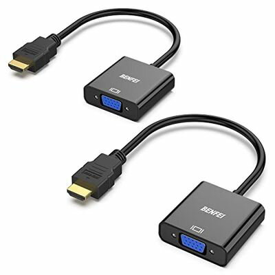 BENFEI HDMIからVGAへ 金メッキ HDMIからVGAアダプター (逆方向に非対応) コンピューター,デスクトップ,ノートパソコン,PC,モニター,プロジェクター,HDTV,Chromebook,Raspberry Pi,Roku,Xboxなどに - ブラック 2個