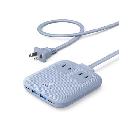 Anker Nano Charging Station (6-in-1, 67W) (USBタップ 電源タップ AC差込口 2口 USB-C 2ポート USB-A 2ポート 延長コード 1.5m) 【PSE技術基準適合】MacBook PD対応 Windows PC iPad iPhone Galaxy Android スマートフォン ノートPC 各種 その他機器対応 (グレイッシュ