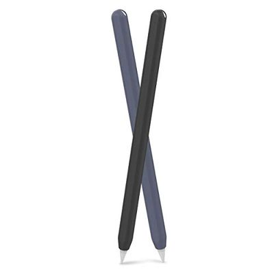 AhaStyle 超薄型 Apple Pencil 2 シリコン保護ケース Apple Pencil 第二世代のみに適用 二本セット (黒，ネイビー)