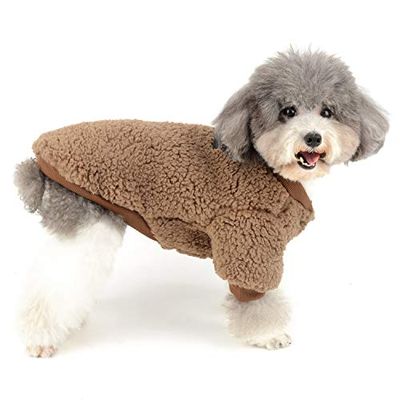 ZUNEA ペット 犬 服 パーカー コート 秋冬 あたたかい フリース ジャケット セーター 小型犬 子犬 猫 洋服 冬 おしゃれ かわいい 暖かい 防寒 ドッグウェア 子犬 チワワ服 お散歩 ブラウン S