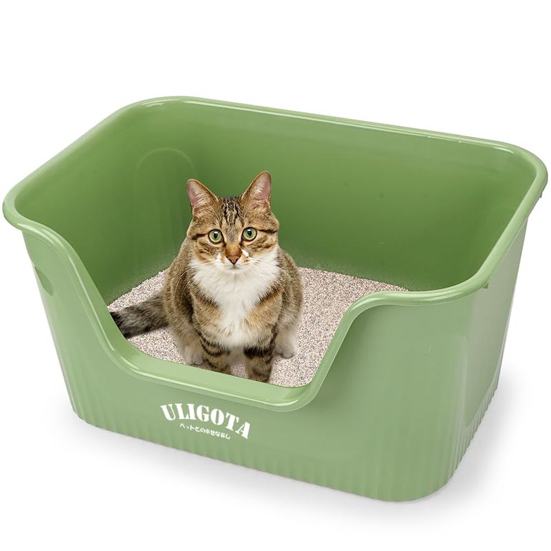 ULIGOTA 超大型猫用トイレ オープンタイプ 大きい猫 多猫 トイレ本体 簡単掃除 清潔 飛散防止 一体成形..