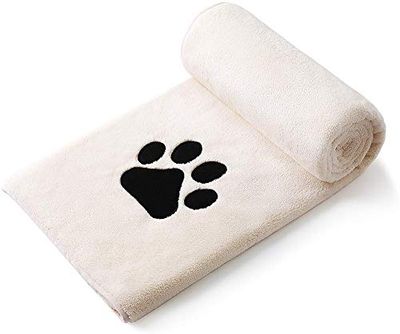 Perco ペット用タオル 超吸水 厚手 マイクロファイバー 犬 猫 体拭き (75cmx127cm, ライトベージュ)